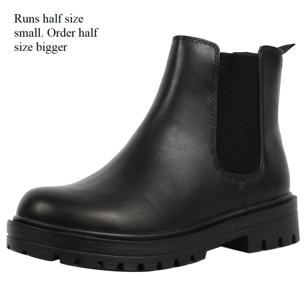 Black Round Toe Chelsea High Top Platform Ankle Boot - Picture 2 of 7